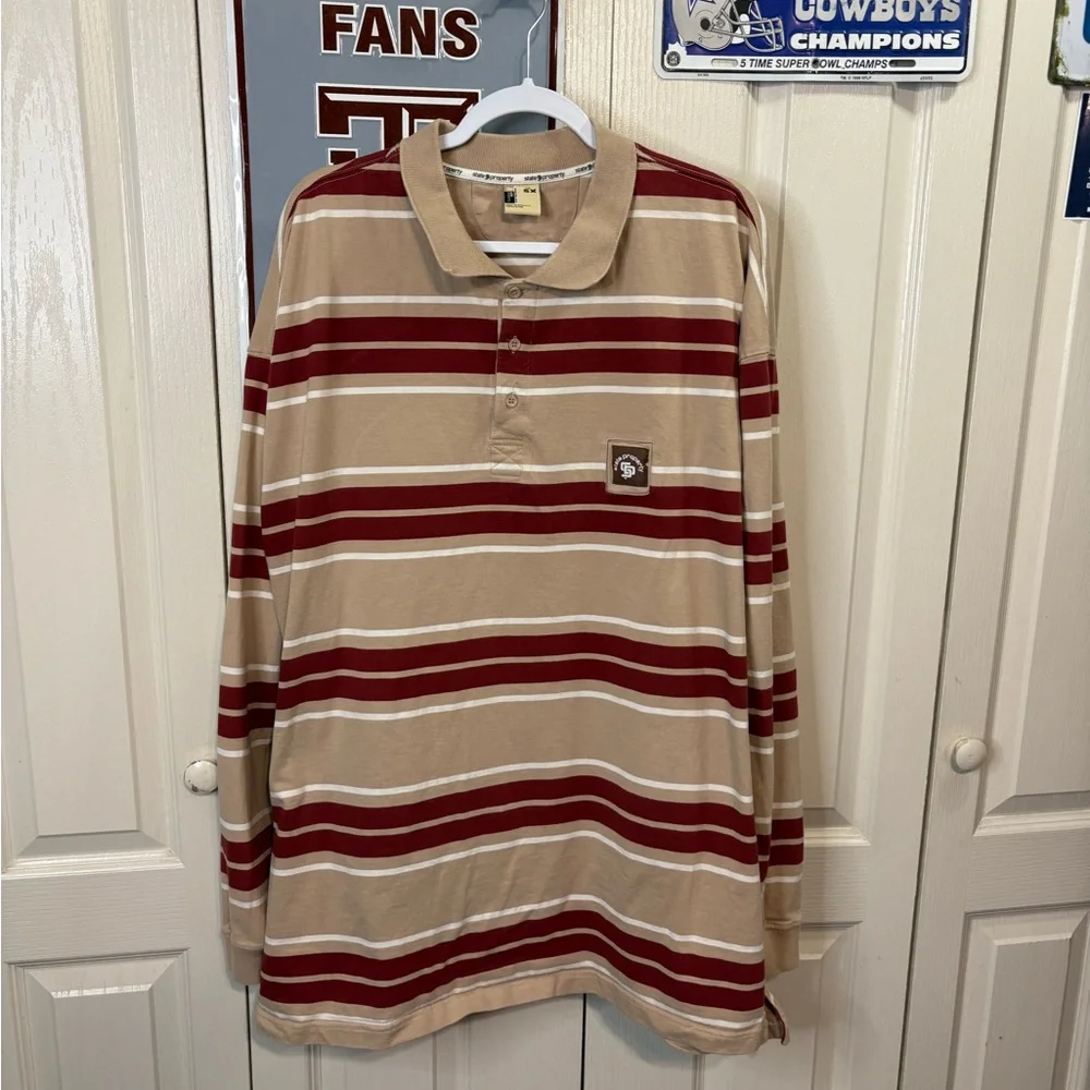 Striped Beige and Red Men's Shirt - Picture 3 of 6